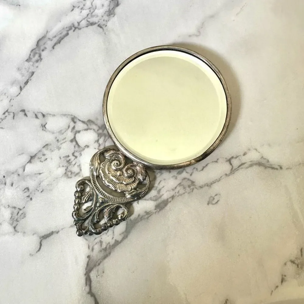 Hans Jensen repousse silver plated hand mirror